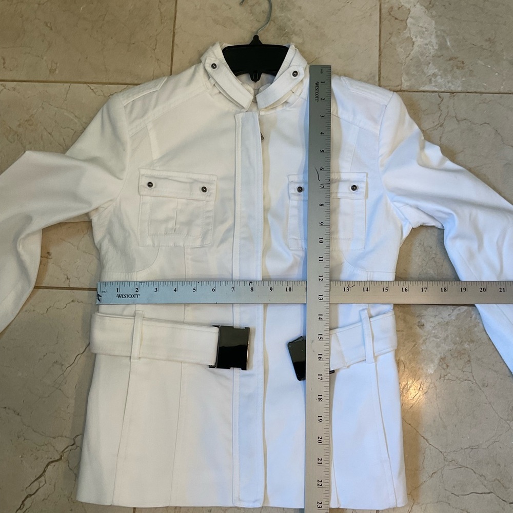 Zara White Jacket w/ Cinch Waist Belt, Zip Front, Pockets, Turn Back Cuf… - Picture 15 of 15